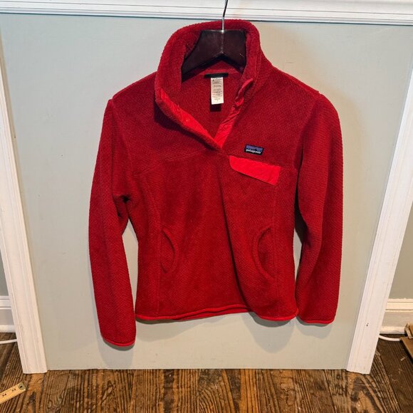 Patagonia Re-Tool Snap-T Polartec Fleece Womens Size Small Pullover Red RARE EUC - Picture 1 of 10